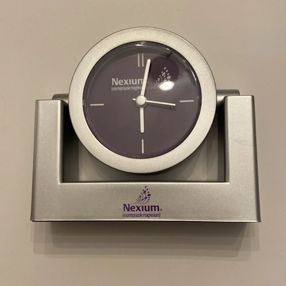 VTG Analog Y2K Desk Clock Silver Purple White Ticking Velvet Bottom NWT OS Rare